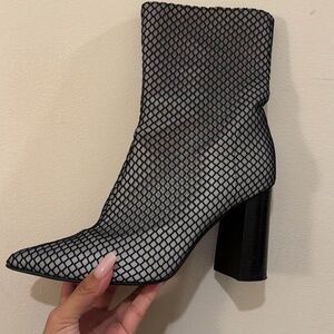 Jeffrey Campbell Black and White Mesh Heeled Boots